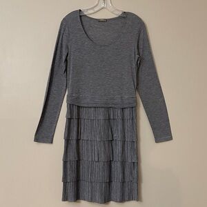 RIANI Charcoal Long Sleeve Tiered Dress